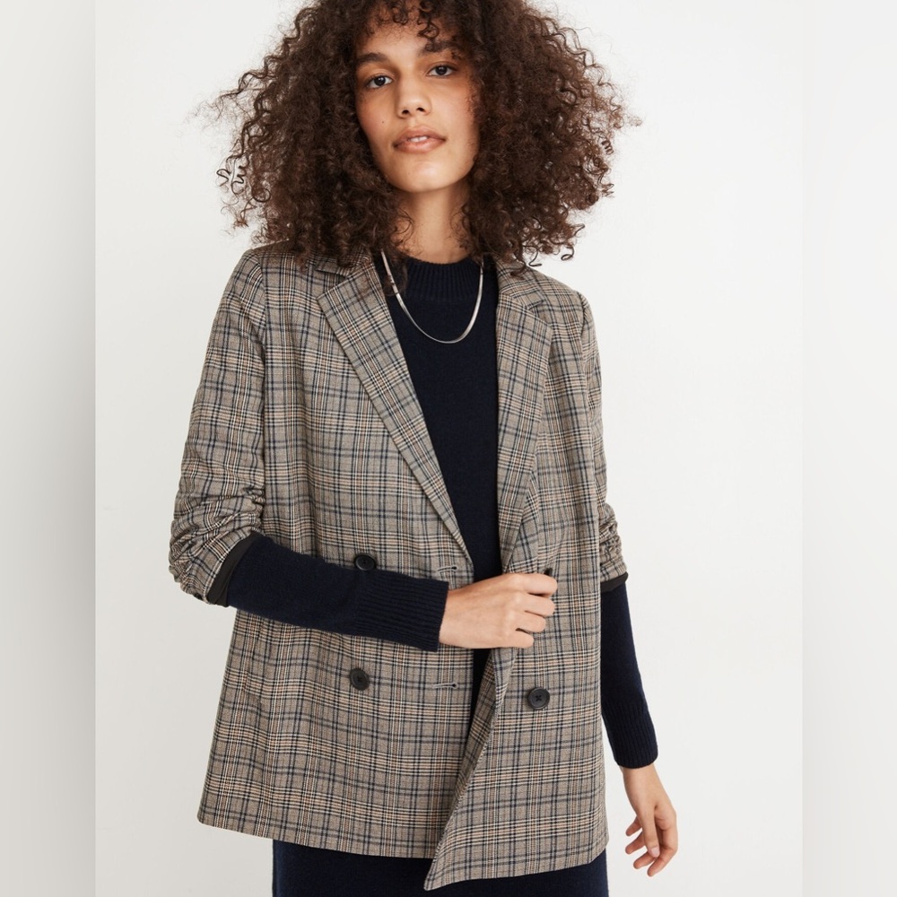 Madewell Caldwell Double-Breasted Blazer in Miltmore Plaid Size L
